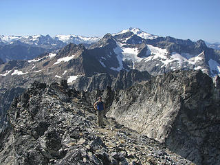 Dude on Dumbell ridge, Glacier in the distance