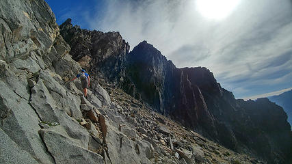 traversing the left side of the gully (Jake photo)