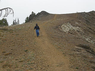 Greg coming down the steepest dirt/rock part near the summit of Miller Peak.