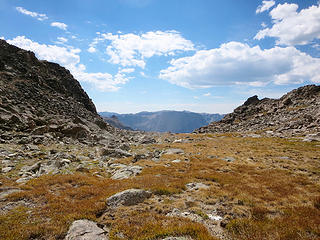 On the plateau above the Golden Lakes, looking towards the top of the 700+ ft. talus descent to Lower Golden Lake.