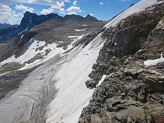 Cliffs above the Grasshopper, Gannett, and Dunwoody Glacier area.