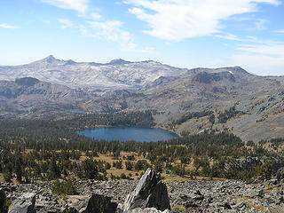 Gilmore Lake from summit of Tallac - looking Southwest (Pyramid Peak pointy one on the left)