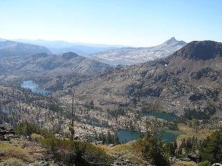 Half Moon Lake in foreground, Susie Lake to the left and Aloha lake in distance in front of Pyramid Peak