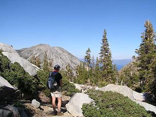 Barry on the Eagle Lake trail with Lake Tahoe in distance