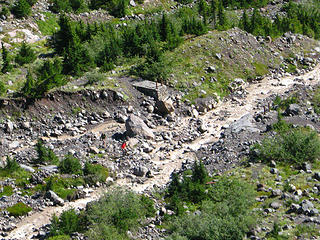 Bridge out over Easton glacier outlet that eventually becomes Rocky Creek.  (Scott-Paul trail)