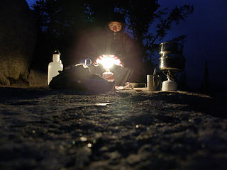 Cooking at night in the storm