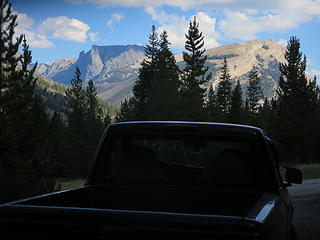 My truck's view from the pre-hike campsite.