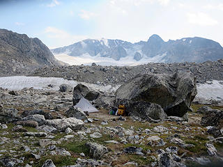 Camp number 6...just above Baker Lake with Klondike Peak and Sourdough Glacier in the background.