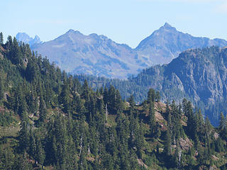 twin peaks of Goat Mt. in distance; Slesse at far left