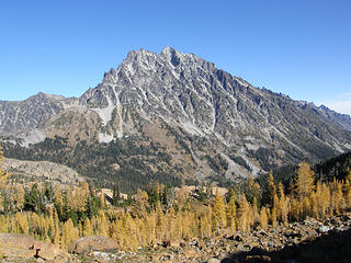 Mt. Stuart and larches from west of Stuart pass.