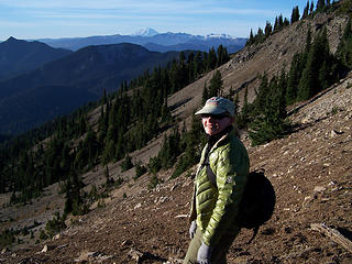 Fran w/ Mt Adams in the background.