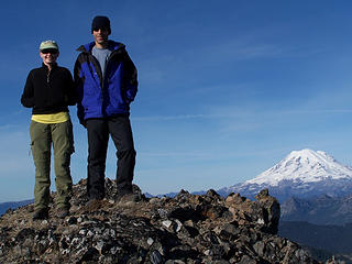Fran and me on the summit looking west towards Rainier.