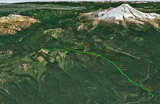 Dock Butte route, showing the scenic views we might have had of Baker and the Sisters Range