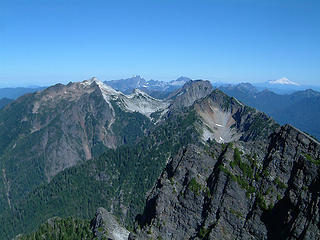 Vesper, Three Fingers, White Horse, Big Four, Sperry, Morning Star, and Mt. Baker as seen from the summit of Gothic Peak.