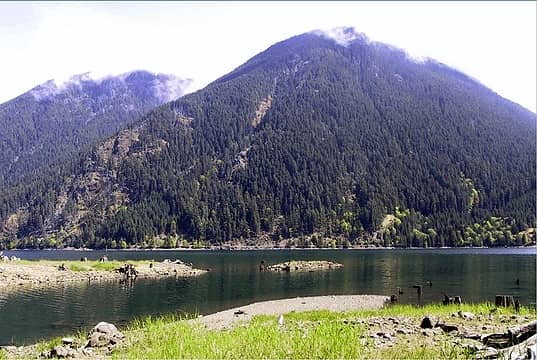 VIEW OF LAKE CUSHMAN AND COPPER MOUNTAIN FROM DRY CREEK GUARD STATION SITE