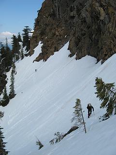 Traversing out toward the gully