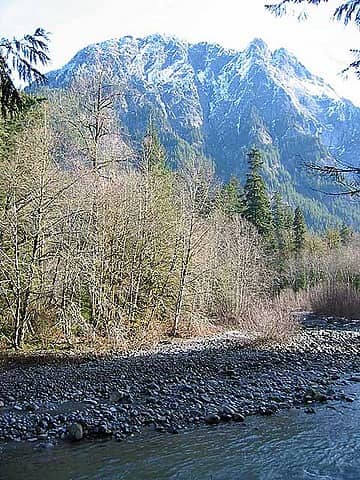 Mt. Garfield from the Southwest; Middle Fork of the Snoqualmie river in foreground