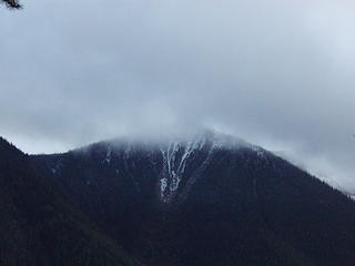 Snow on a nearby mountain.