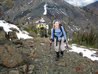 Babe on the final ridge to the summit