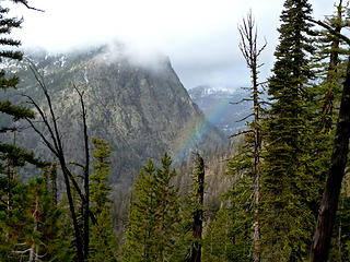 Rainbow marks a pot of gold at the base of Esmerelda Peak