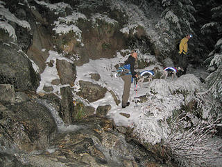 Icy waterfall crossing