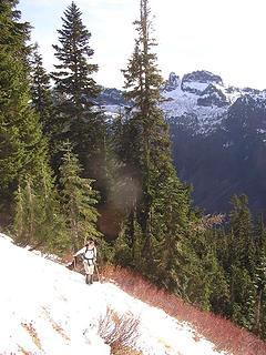 Dicey side-hilling towards meadows on Stillaguamish trail