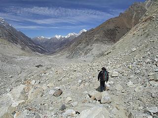 Heading back down the Gangotri Glacier from Nandanban