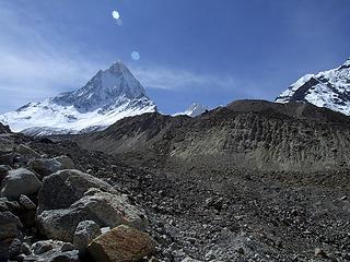 Shivling and Tapovan from Gangotri Glacier above Gaumukh
