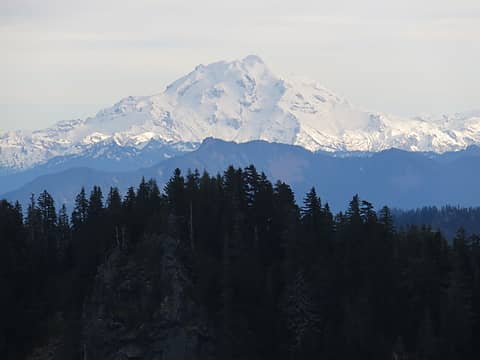 Another view, this one of Glacier Peak. Frostbite Ridge is the left skyline, and the (now) seldom-climbed Sitkum Glacier in right of center.