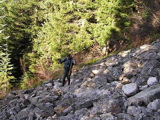 Jim crossing the boulder field on the way up to Putrid Pete