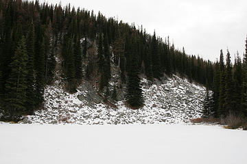 Frozen Sherman Lake along the Sherman Peak Loop, Kettle River Range, Washington.