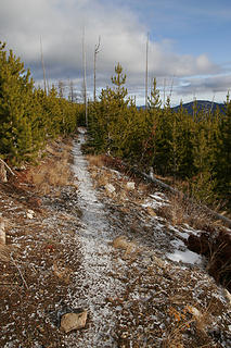 Snow covered trail along the Sherman Peak Loop, Kettle River Range, Washington.