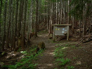 Trailhead sign in the woods