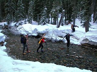 LOTS of skiers this day.  One of the major creek crossings