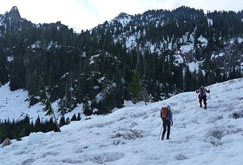 Crossing the lower avalanche debris