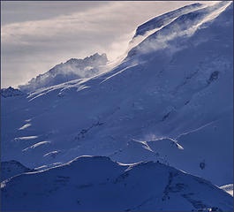 Fremont Lookout dwarfed by Mount Rainier