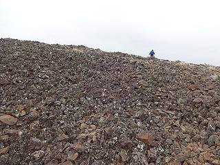The summit area is crowned with rocks.
