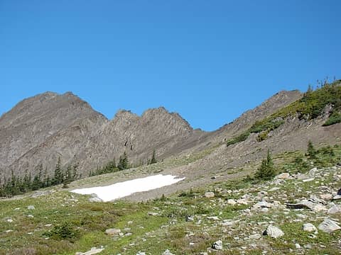Our route ahead to the col leading to Royal Basin. The way trail is visible in the distance.
