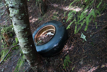 When we came across an old tire we knew we were getting close to the 1970s road system