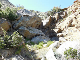 Dry fall in side canyon, bypassed by going up & around to the left