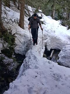 Log bridge with several feet of snow on it?  No problem.