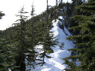 Narrow section of the ridge.