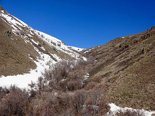Off trail in the upper canyon.