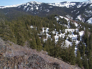The lower peak in the middle is the East summit of Flag Mt.