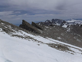 View back along John Muir trail towards Trail Crest on the way down from the summit