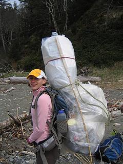 Documentation of John Bridge's bamboo burrito method of packing out marine debris.  It was perfect!