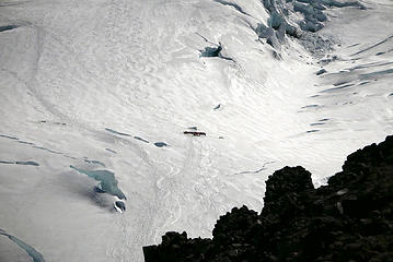 ski tracks above Camp Schurman