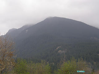 Mt. Si (mostly) from below before arriving at trailhead.