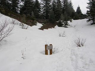 Sign nearing haystack bench Mt Si basin.