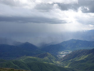 Amazing play of light and clouds, looking down Nahahum Canyon to the town of Cashmere.